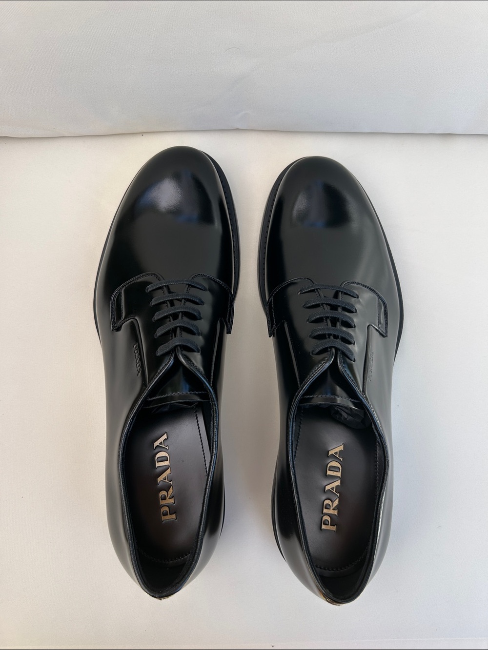 Prada Glossy Black Leather Derby Shoes